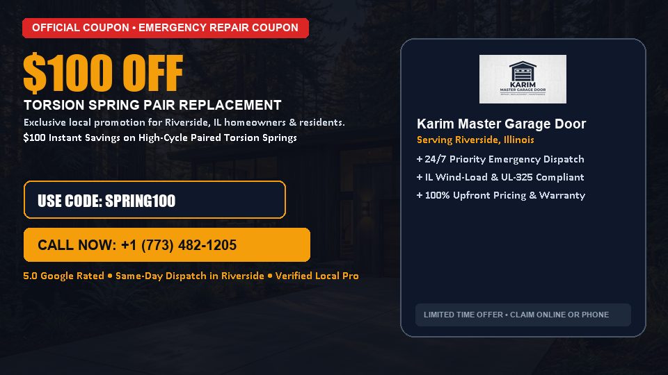 Karim Master Garage Door $100 OFF Dual Torsion Spring Replacement in Riverside, IL